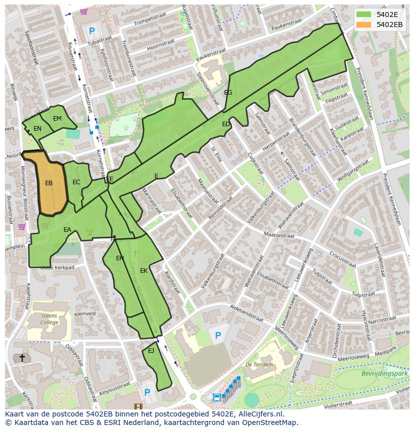 Afbeelding van het postcodegebied 5402 EB op de kaart.