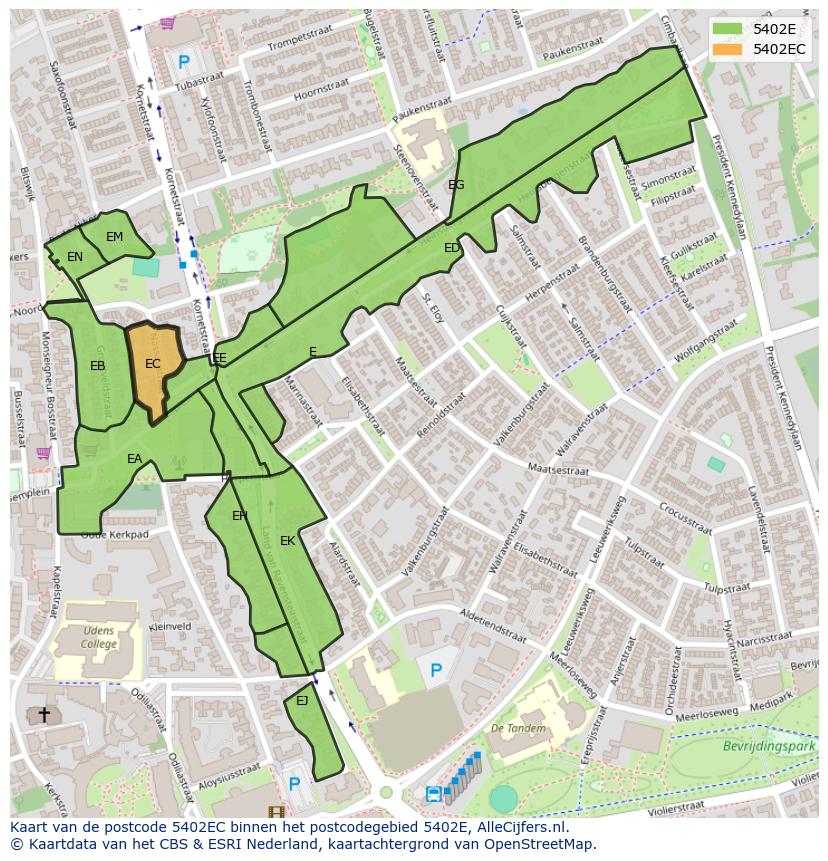 Afbeelding van het postcodegebied 5402 EC op de kaart.