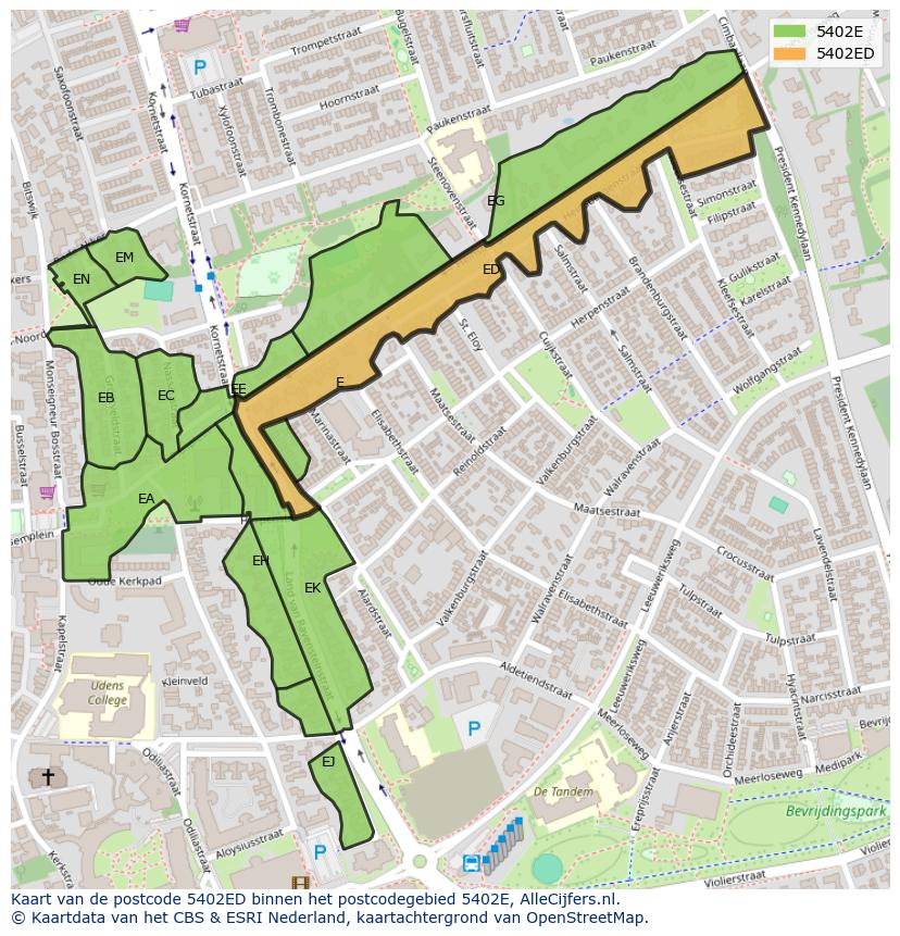 Afbeelding van het postcodegebied 5402 ED op de kaart.