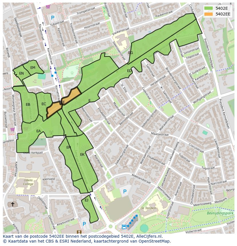 Afbeelding van het postcodegebied 5402 EE op de kaart.