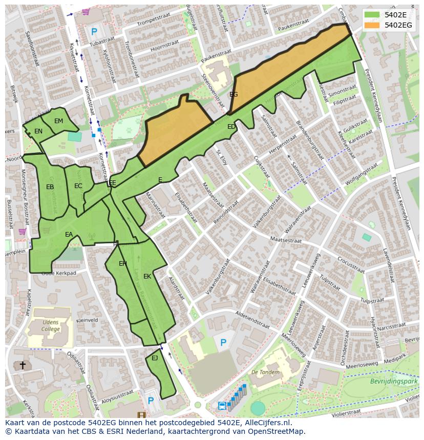 Afbeelding van het postcodegebied 5402 EG op de kaart.