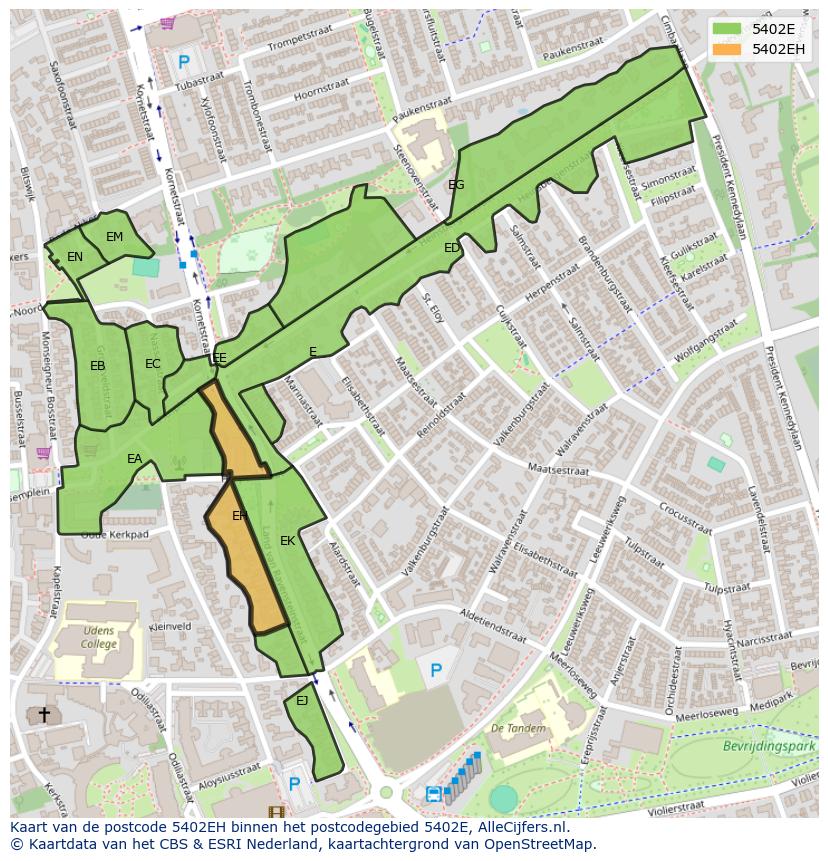Afbeelding van het postcodegebied 5402 EH op de kaart.
