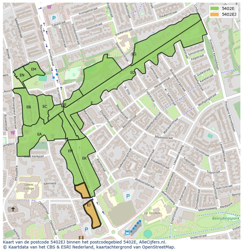 Afbeelding van het postcodegebied 5402 EJ op de kaart.