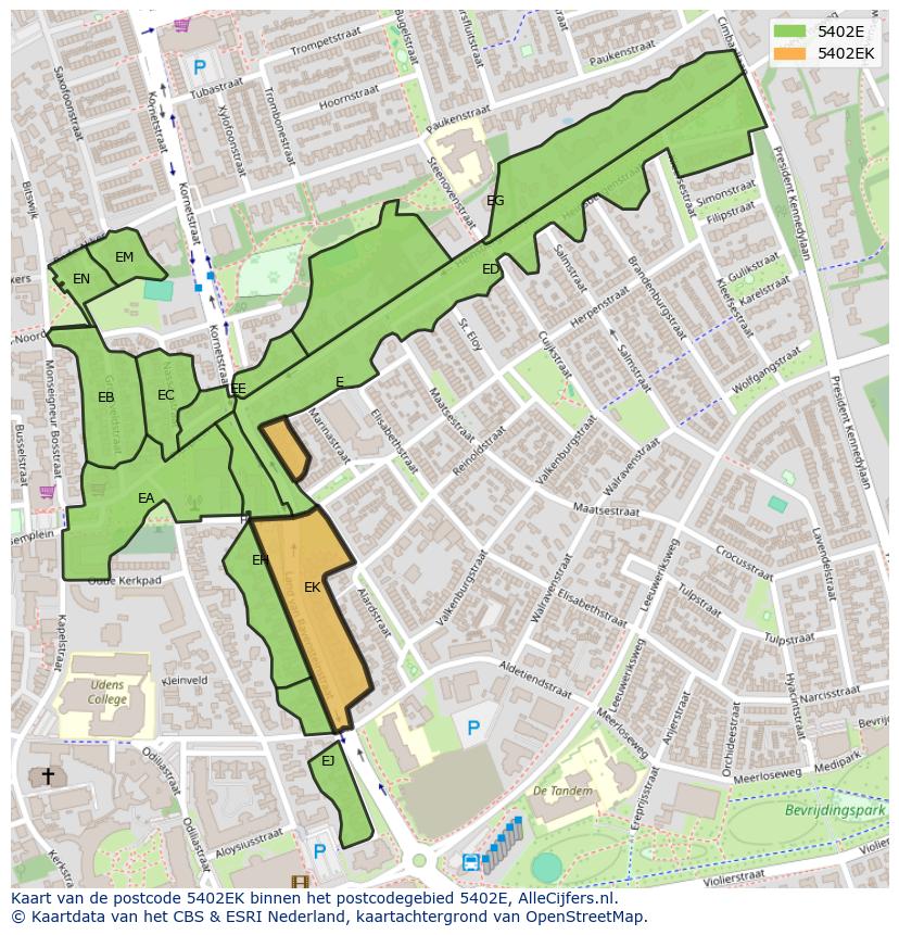 Afbeelding van het postcodegebied 5402 EK op de kaart.