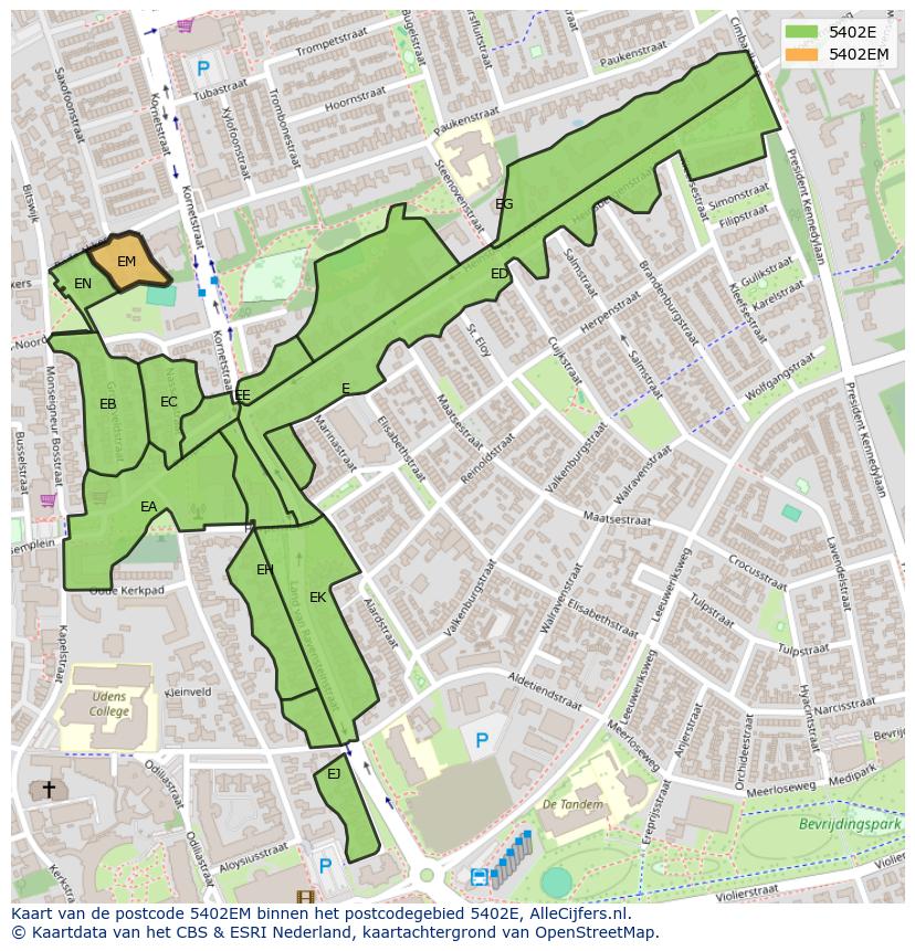 Afbeelding van het postcodegebied 5402 EM op de kaart.