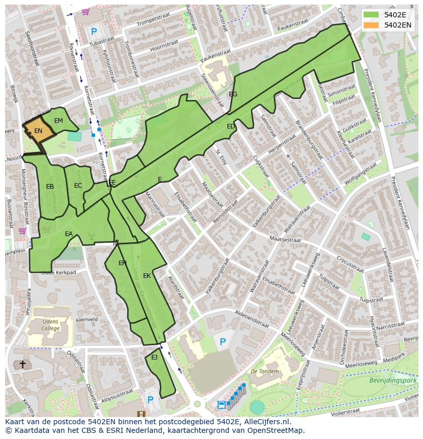 Afbeelding van het postcodegebied 5402 EN op de kaart.