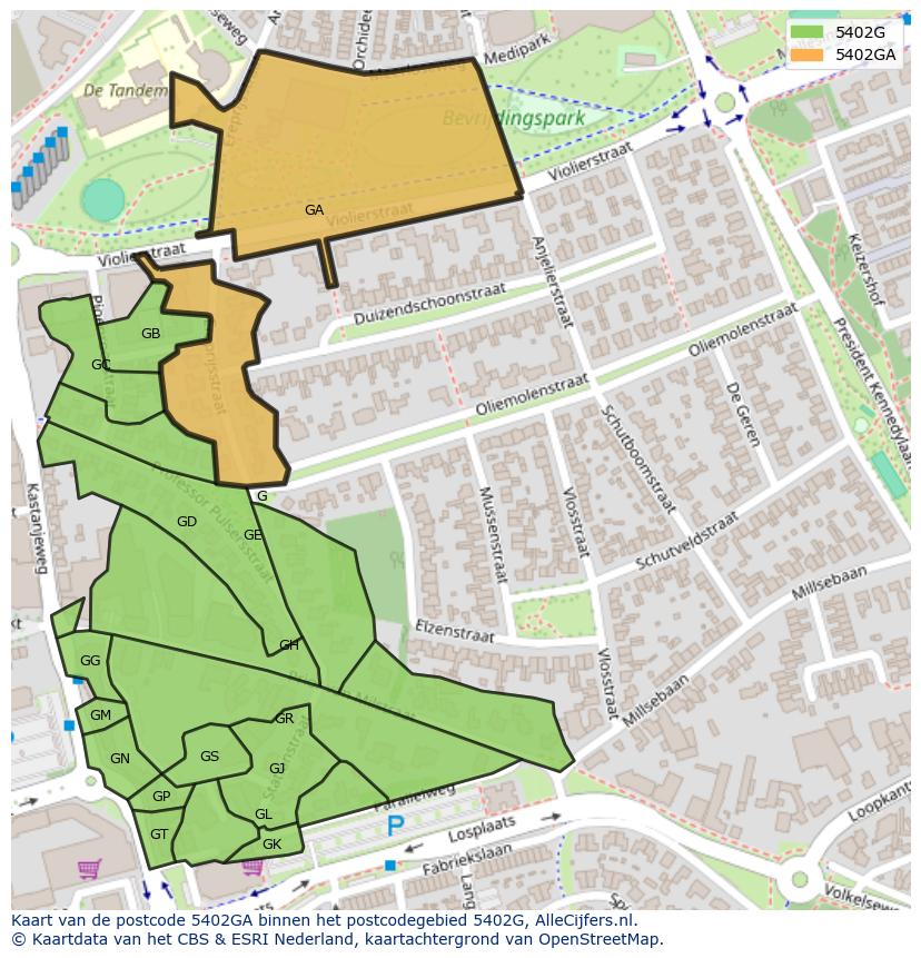 Afbeelding van het postcodegebied 5402 GA op de kaart.