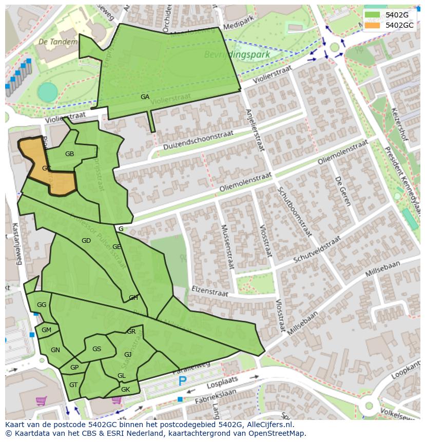 Afbeelding van het postcodegebied 5402 GC op de kaart.