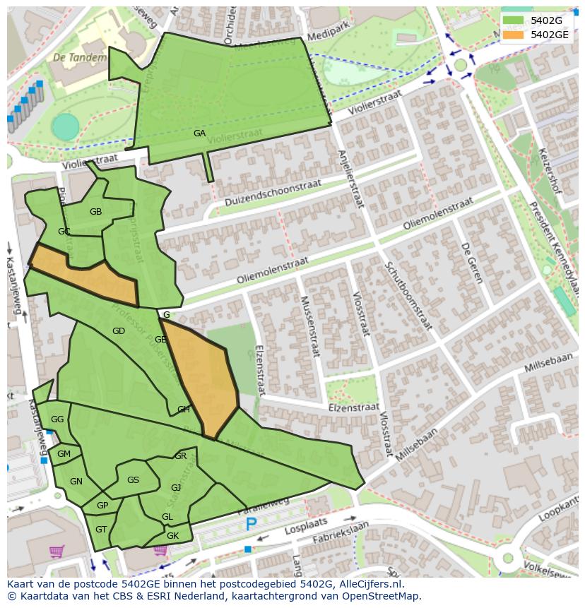 Afbeelding van het postcodegebied 5402 GE op de kaart.