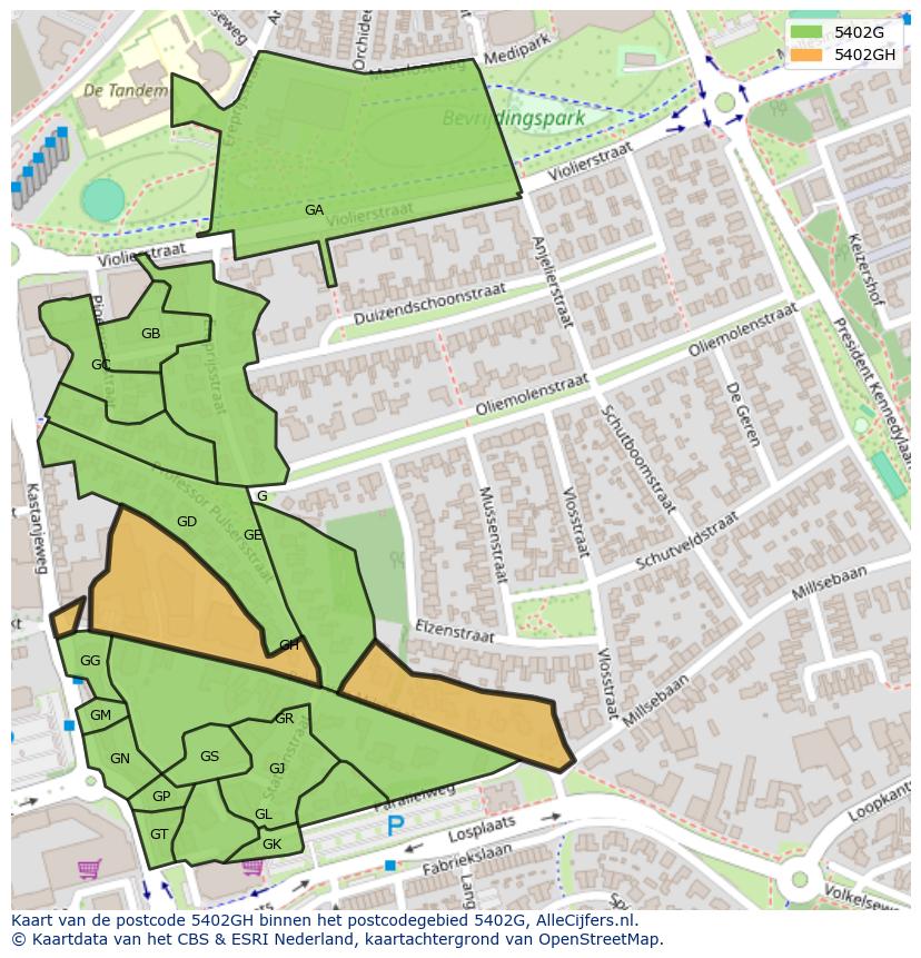 Afbeelding van het postcodegebied 5402 GH op de kaart.