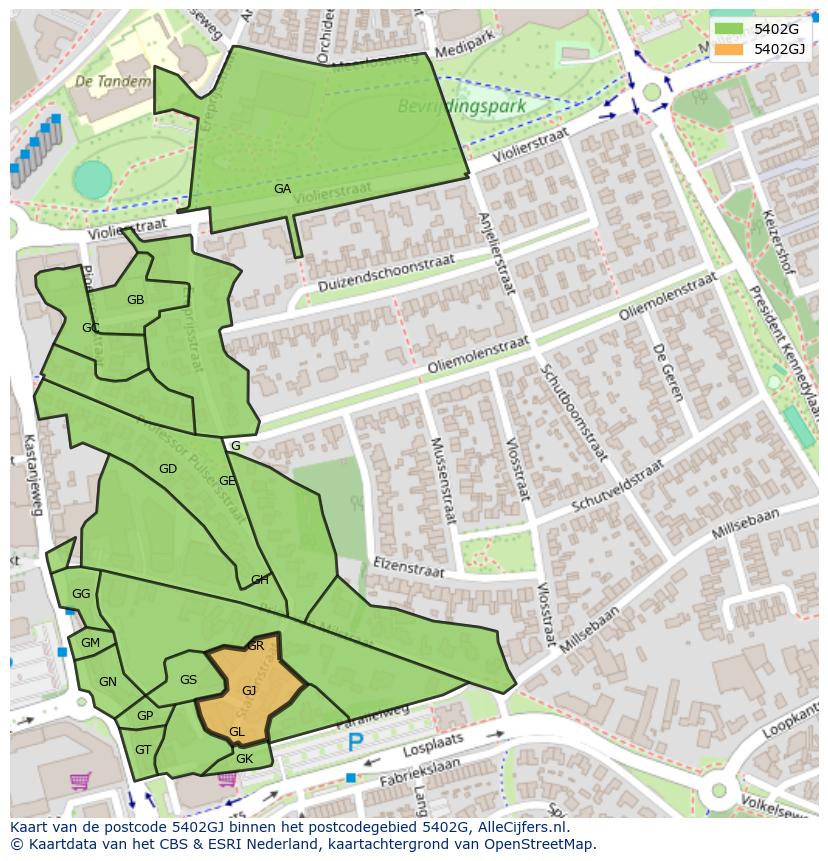 Afbeelding van het postcodegebied 5402 GJ op de kaart.