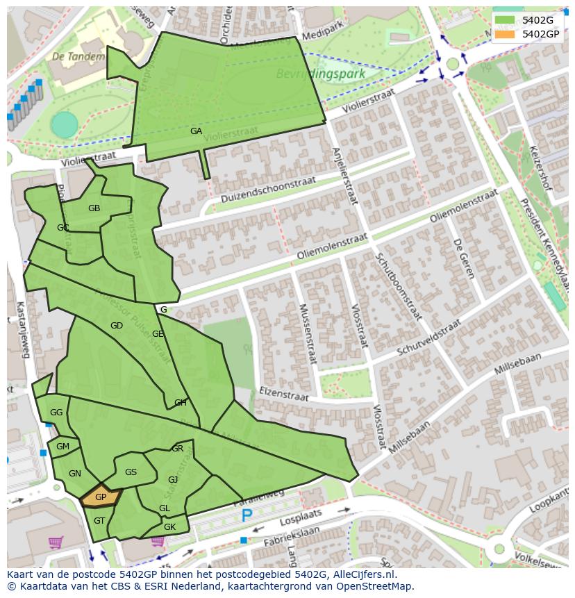 Afbeelding van het postcodegebied 5402 GP op de kaart.