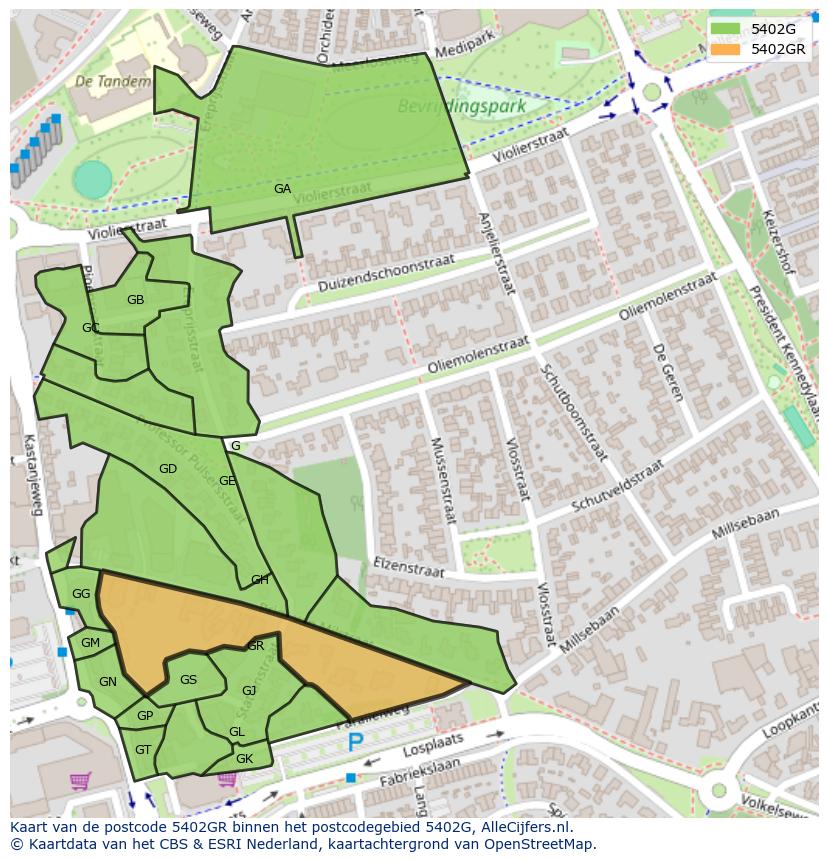 Afbeelding van het postcodegebied 5402 GR op de kaart.