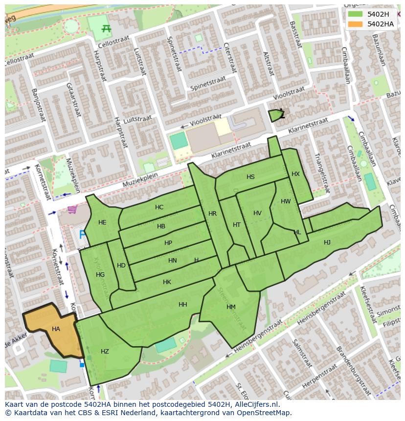 Afbeelding van het postcodegebied 5402 HA op de kaart.