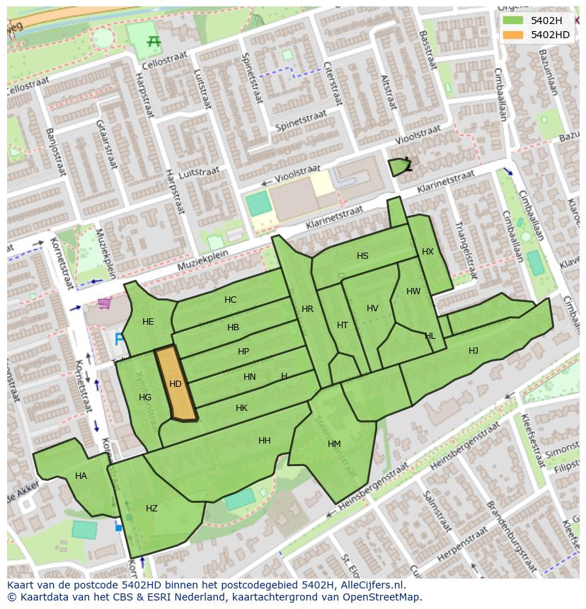 Afbeelding van het postcodegebied 5402 HD op de kaart.