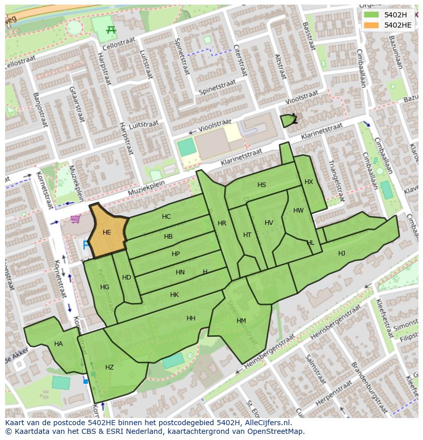 Afbeelding van het postcodegebied 5402 HE op de kaart.