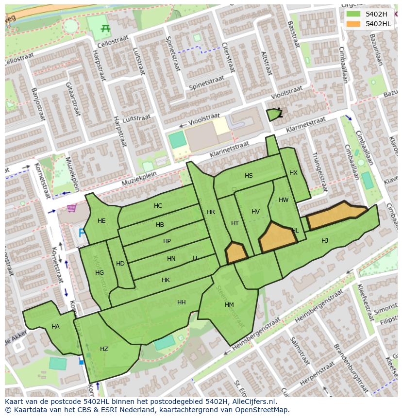 Afbeelding van het postcodegebied 5402 HL op de kaart.