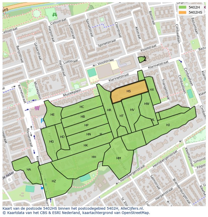 Afbeelding van het postcodegebied 5402 HS op de kaart.
