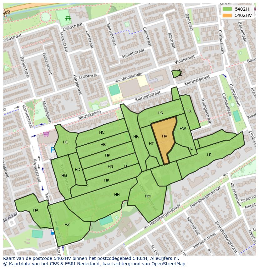 Afbeelding van het postcodegebied 5402 HV op de kaart.