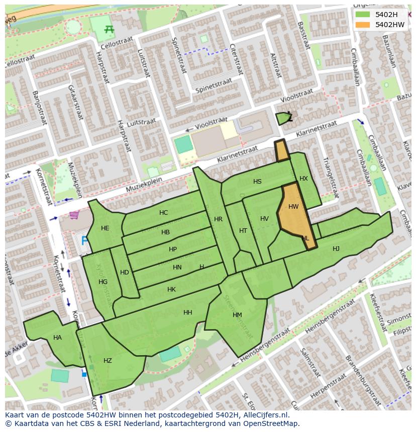 Afbeelding van het postcodegebied 5402 HW op de kaart.