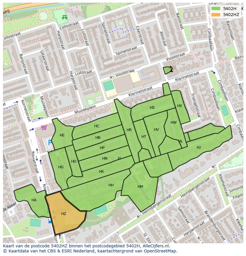 Afbeelding van het postcodegebied 5402 HZ op de kaart.