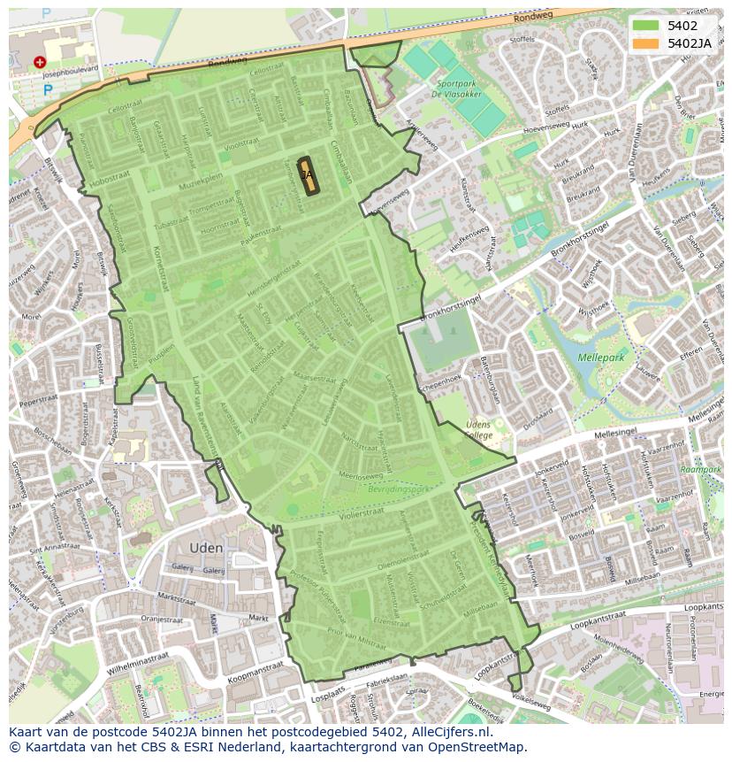 Afbeelding van het postcodegebied 5402 JA op de kaart.