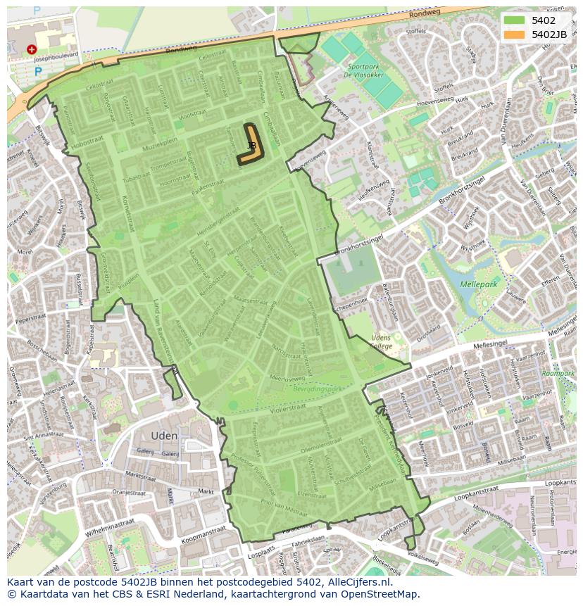 Afbeelding van het postcodegebied 5402 JB op de kaart.