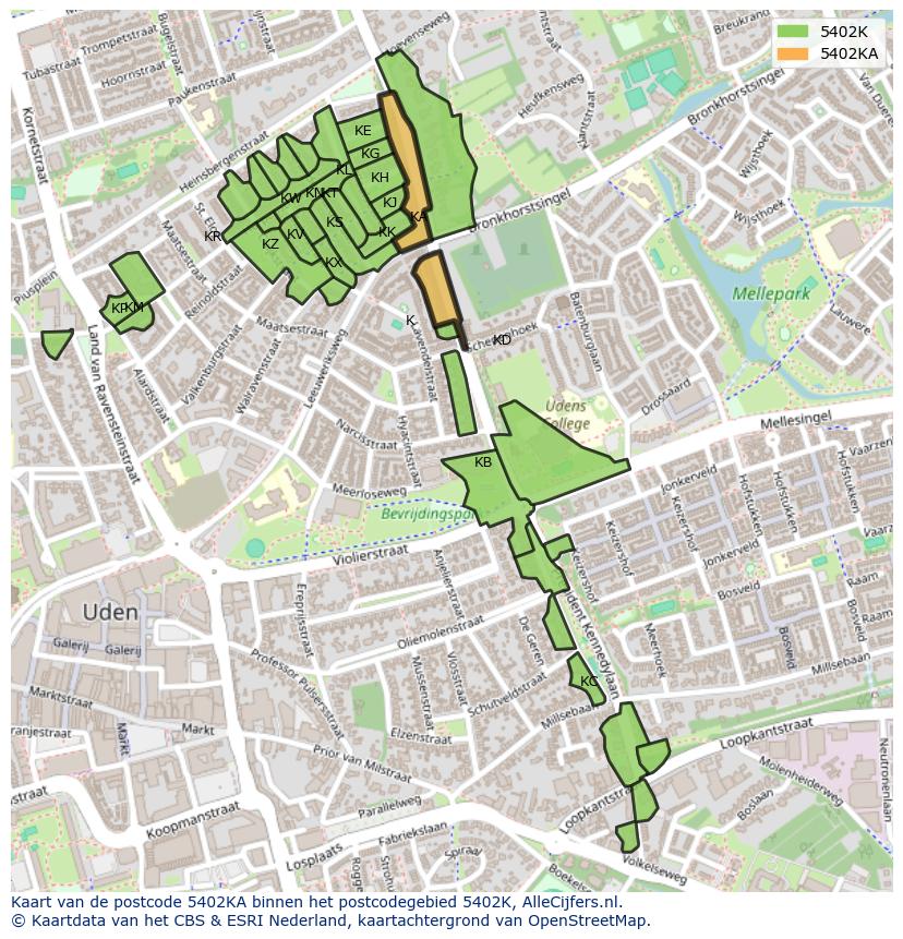 Afbeelding van het postcodegebied 5402 KA op de kaart.