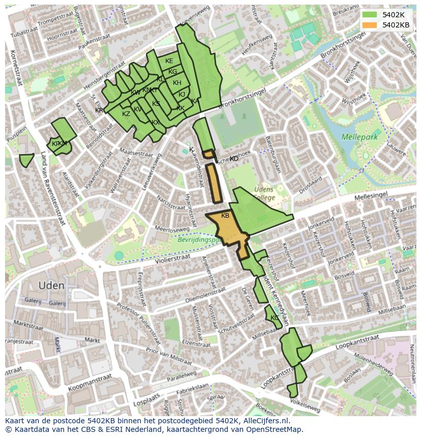 Afbeelding van het postcodegebied 5402 KB op de kaart.