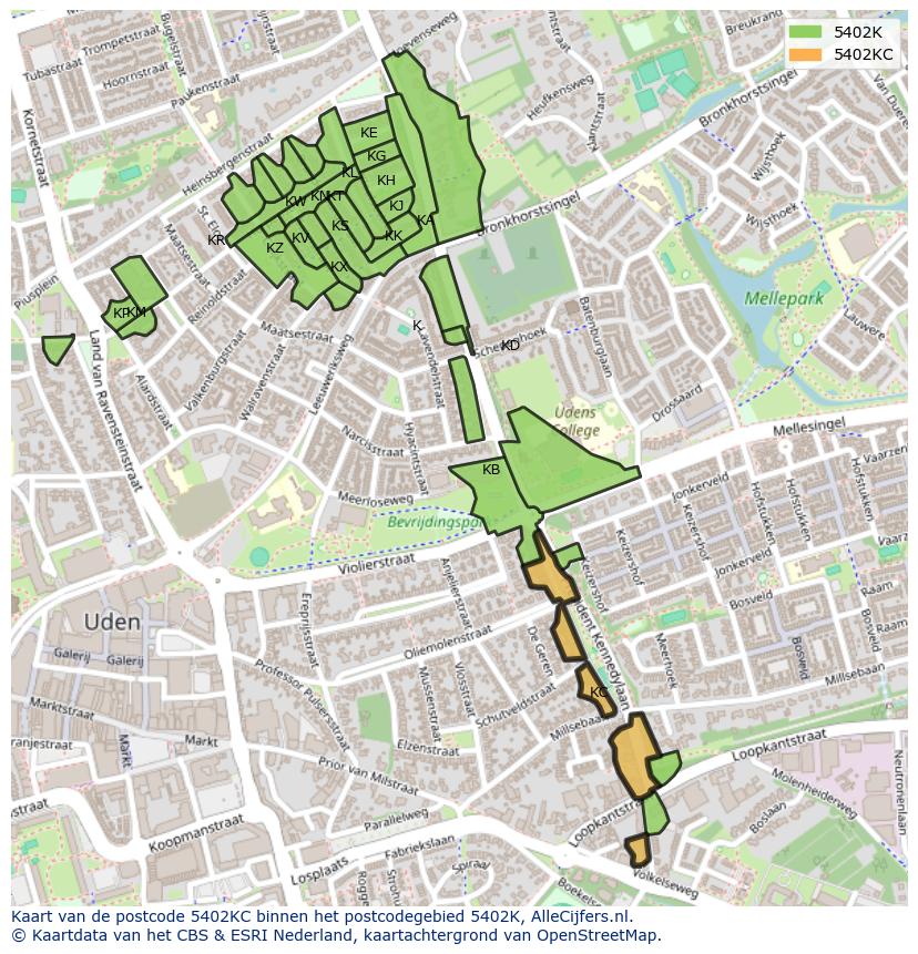 Afbeelding van het postcodegebied 5402 KC op de kaart.