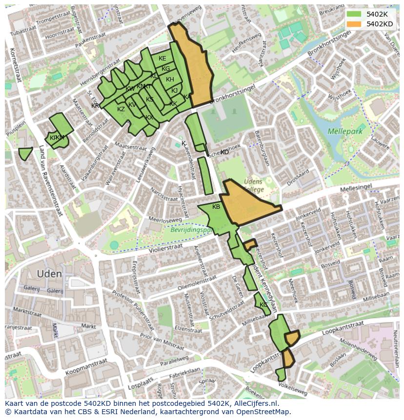 Afbeelding van het postcodegebied 5402 KD op de kaart.