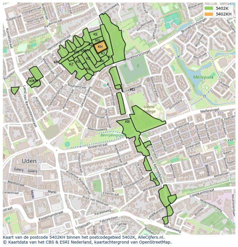 Afbeelding van het postcodegebied 5402 KH op de kaart.