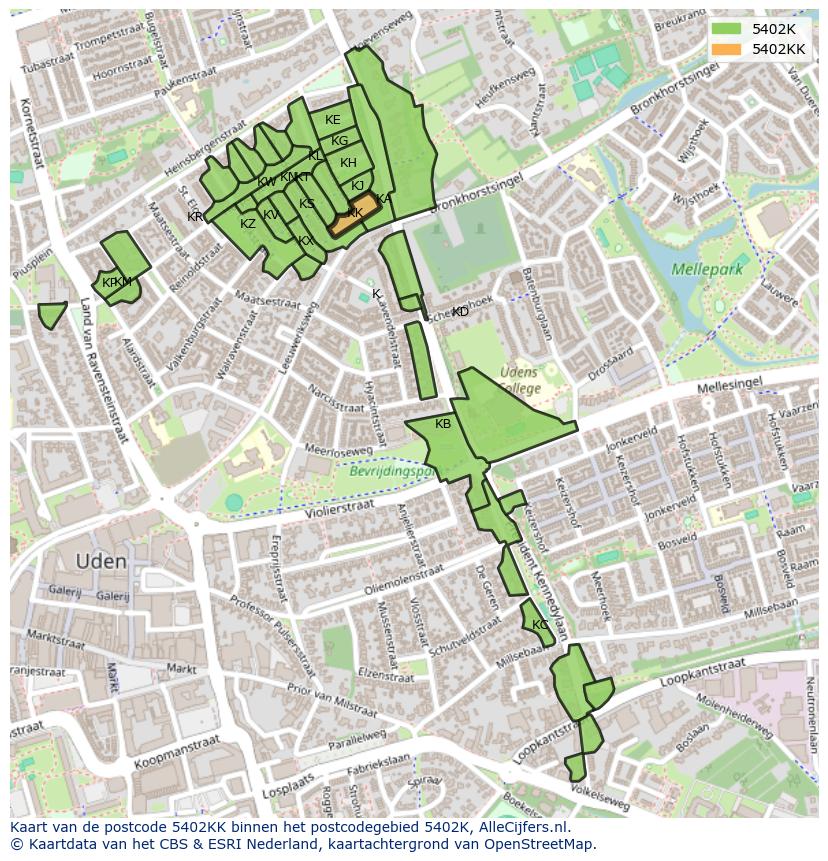 Afbeelding van het postcodegebied 5402 KK op de kaart.
