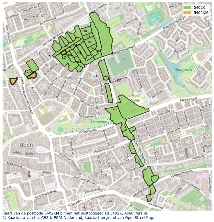 Afbeelding van het postcodegebied 5402 KM op de kaart.