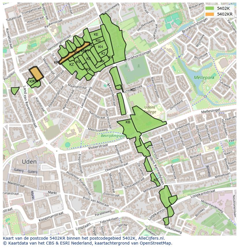 Afbeelding van het postcodegebied 5402 KR op de kaart.