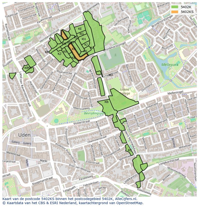 Afbeelding van het postcodegebied 5402 KS op de kaart.
