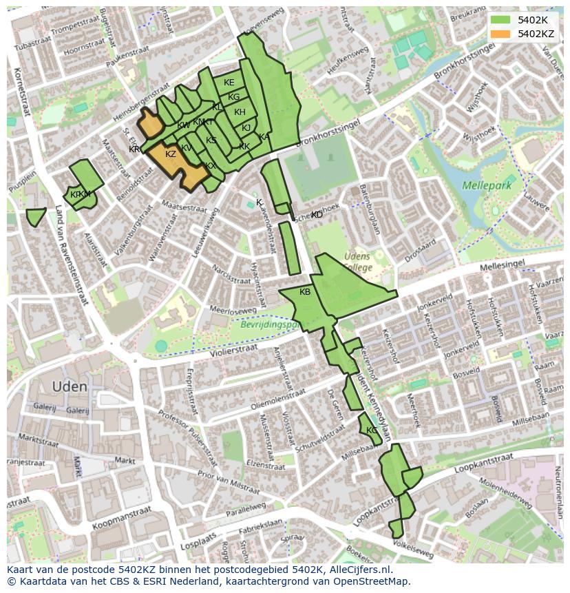 Afbeelding van het postcodegebied 5402 KZ op de kaart.