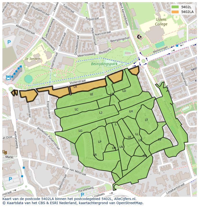 Afbeelding van het postcodegebied 5402 LA op de kaart.