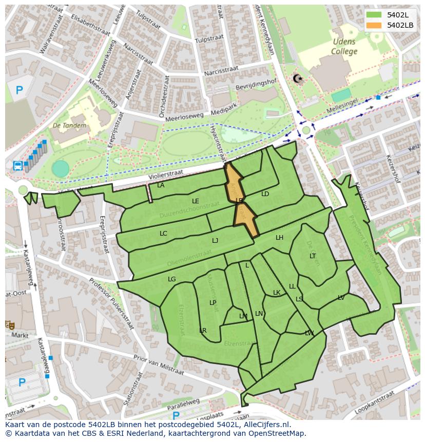 Afbeelding van het postcodegebied 5402 LB op de kaart.