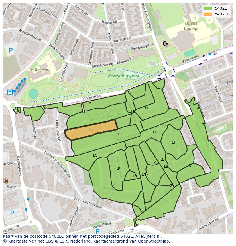 Afbeelding van het postcodegebied 5402 LC op de kaart.