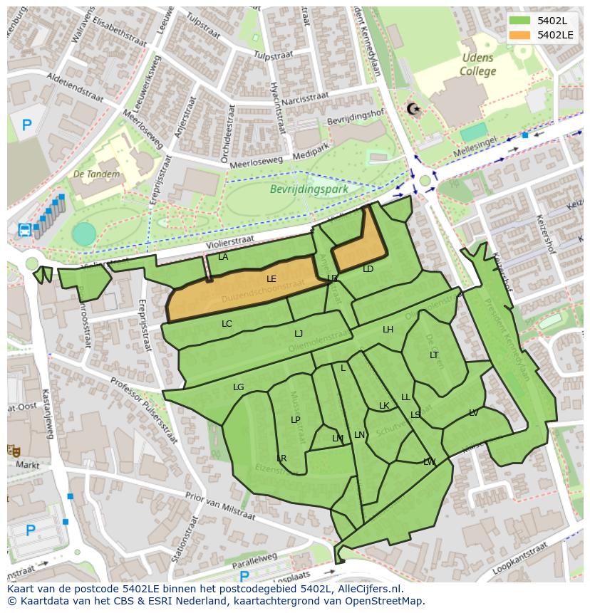 Afbeelding van het postcodegebied 5402 LE op de kaart.