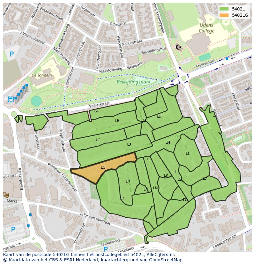 Afbeelding van het postcodegebied 5402 LG op de kaart.