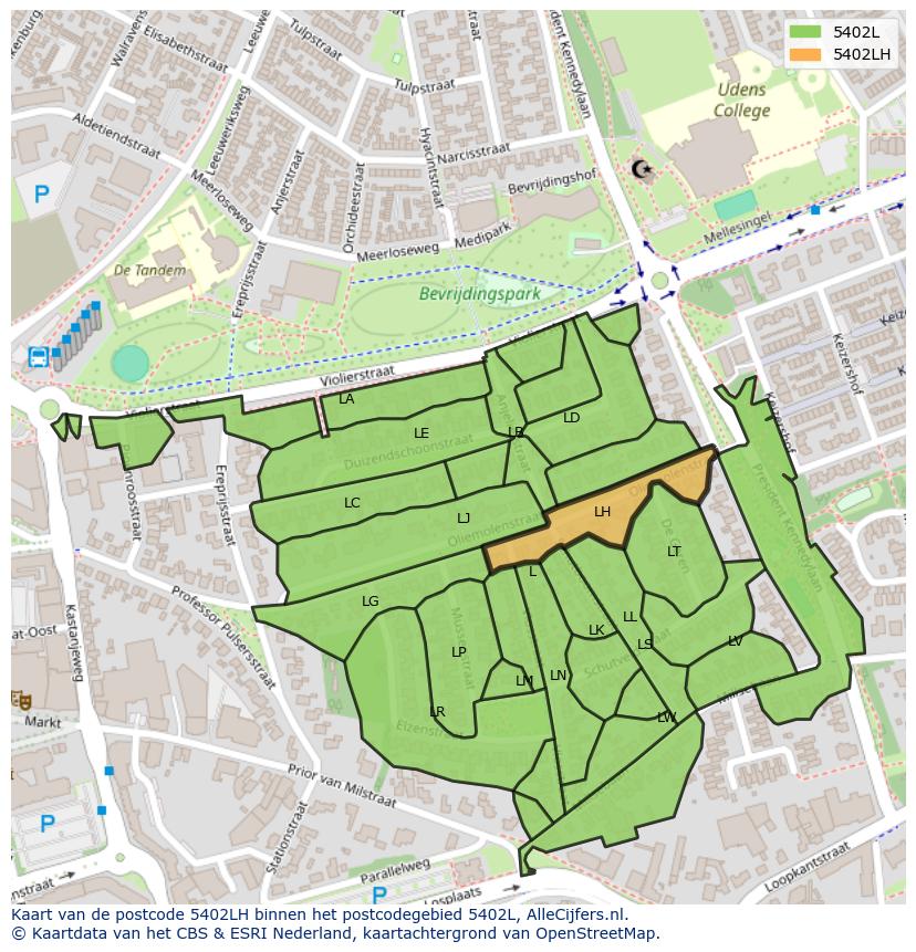 Afbeelding van het postcodegebied 5402 LH op de kaart.
