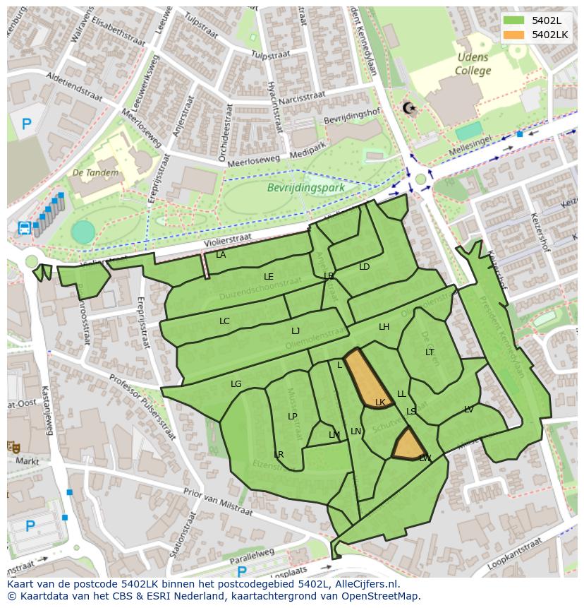 Afbeelding van het postcodegebied 5402 LK op de kaart.