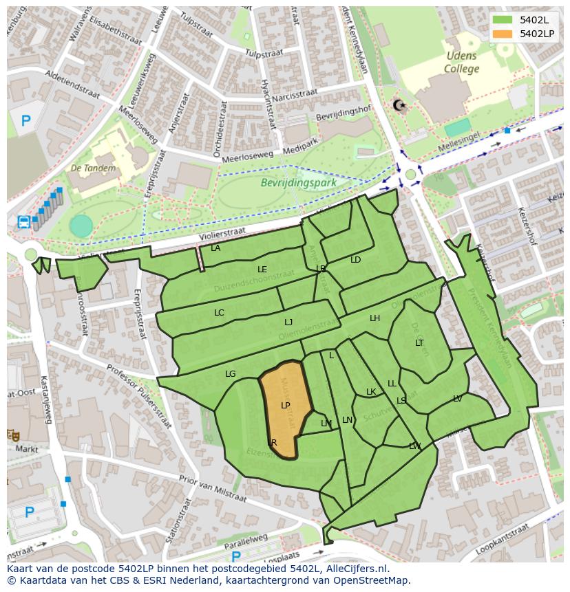 Afbeelding van het postcodegebied 5402 LP op de kaart.