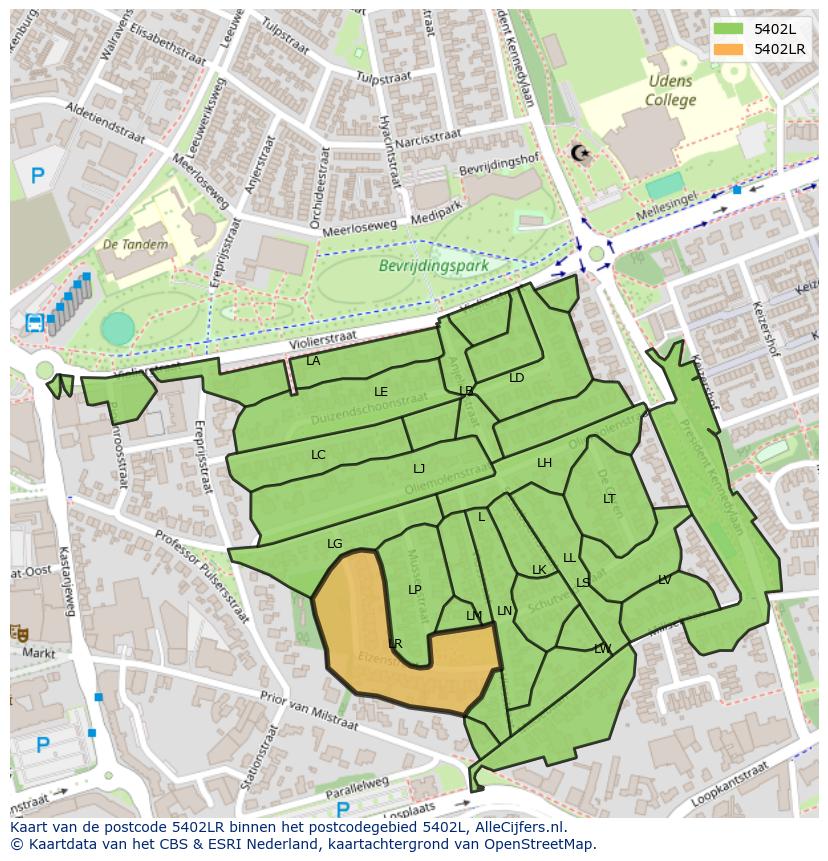 Afbeelding van het postcodegebied 5402 LR op de kaart.