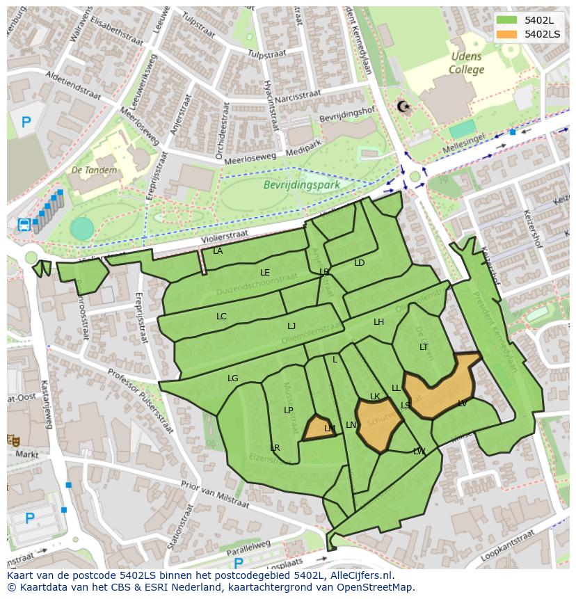 Afbeelding van het postcodegebied 5402 LS op de kaart.