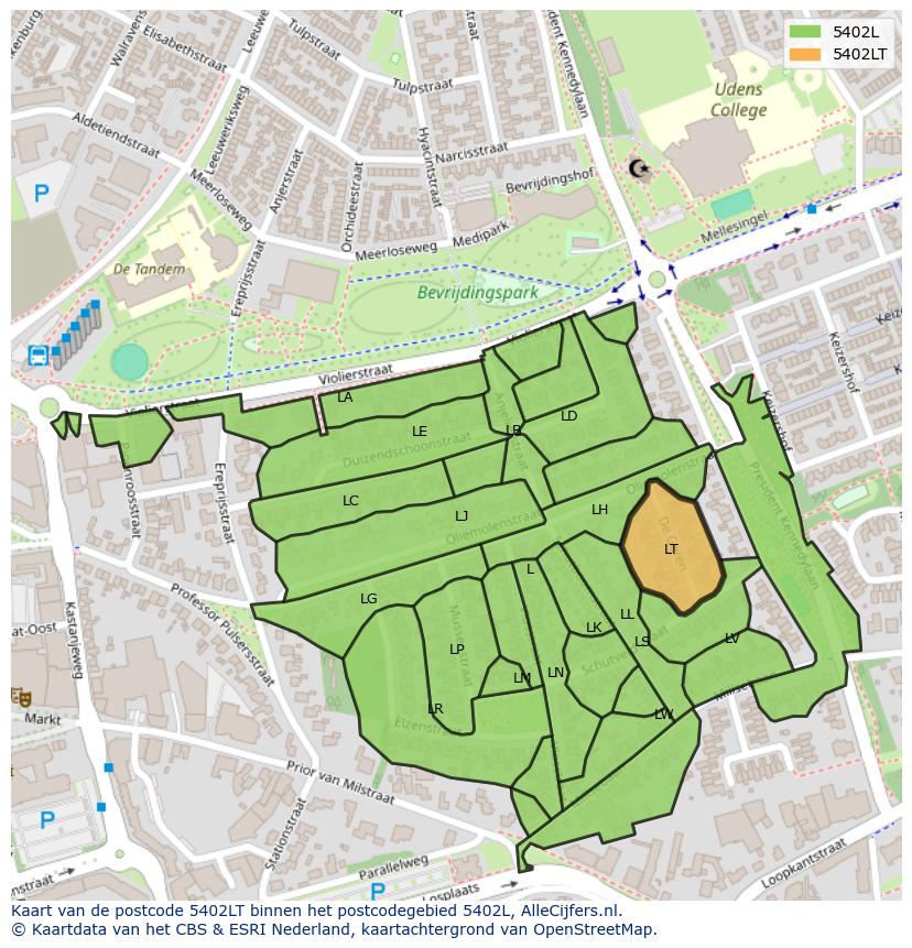 Afbeelding van het postcodegebied 5402 LT op de kaart.