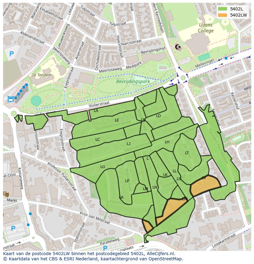 Afbeelding van het postcodegebied 5402 LW op de kaart.
