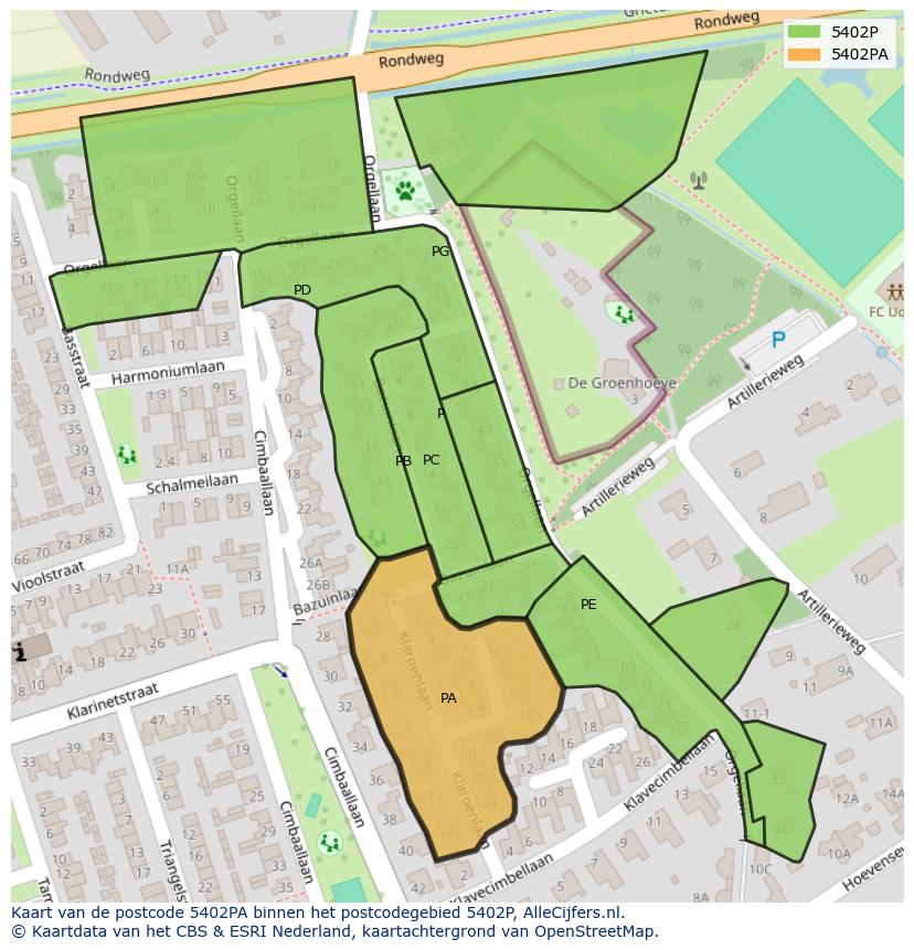 Afbeelding van het postcodegebied 5402 PA op de kaart.